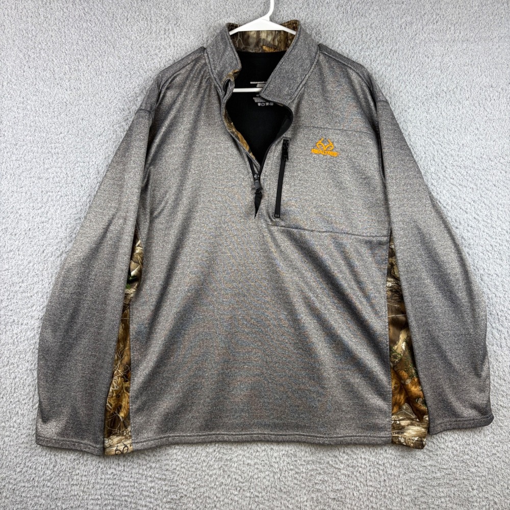 Realtree 1/4 Zip Pullover Mens 2XL Gray Camo Accent Performance Fleece Shirt